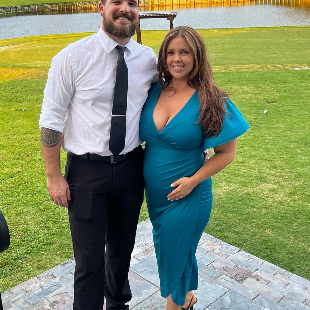 Teal V-Neck Midi Dress